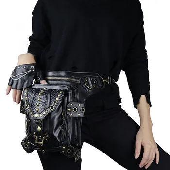 

2019 New Punk Style Women's Handbags Moto-bike Trend Lady's Shoulder Bags Black Chest Pockets Fashion Woman Large Capacity Bags