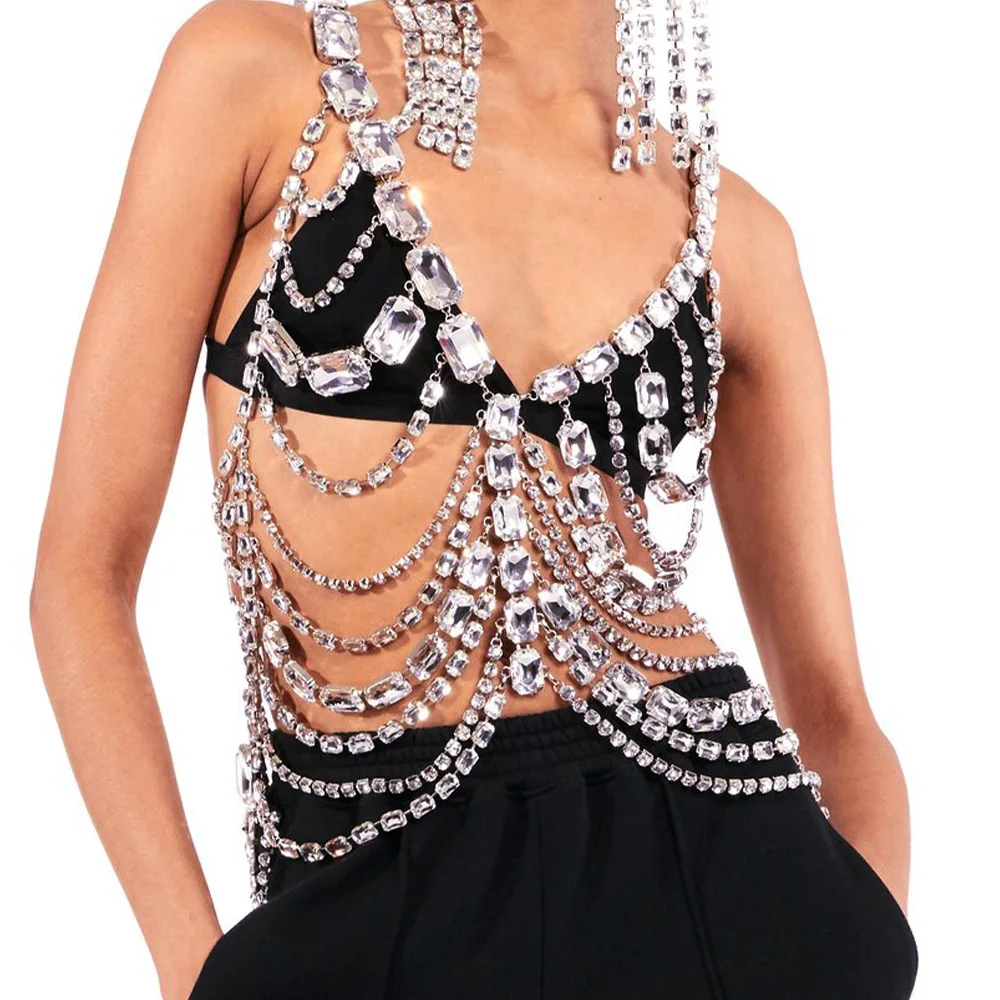 Rhinestone Body Chain, Crystal Bra Body Jewelry, Beach or Stage