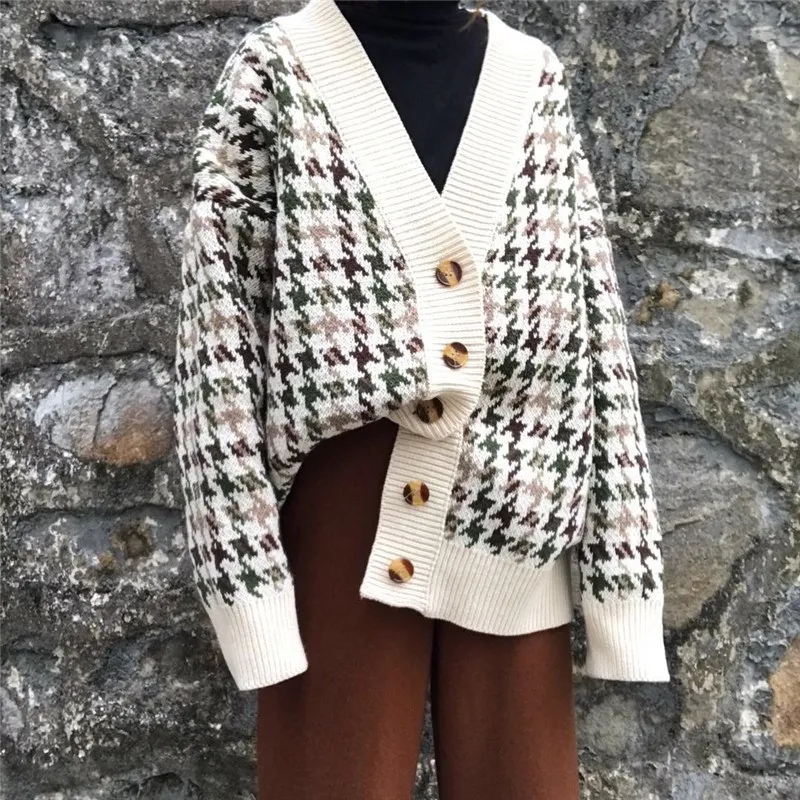 Ranberone 2019 New Spring Loose Plaid Cardigan Oversized Sweater Women's Spring Autumn Coat Korean Long Sleeve Sweater Cardigan