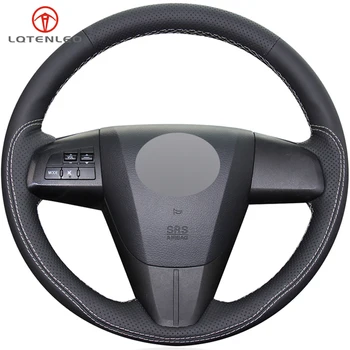 

LQTENLEO Black Genuine Leather Car Steering Wheel Cover For Mazda 3 2008-2015 CX-7 CX7 CX-9 CX9 2010-2016 Mazda 5 Mazda 6 2011