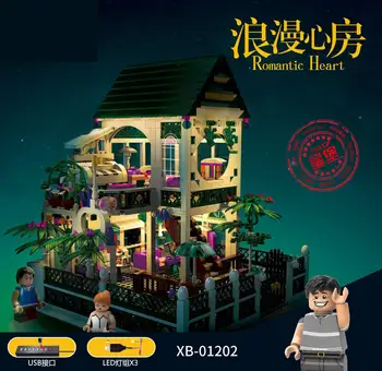 

01202 Lepining city Street view house Creative The Romantic Heart Building Block Bricks Toys with Light as Valentine's Day Gifts