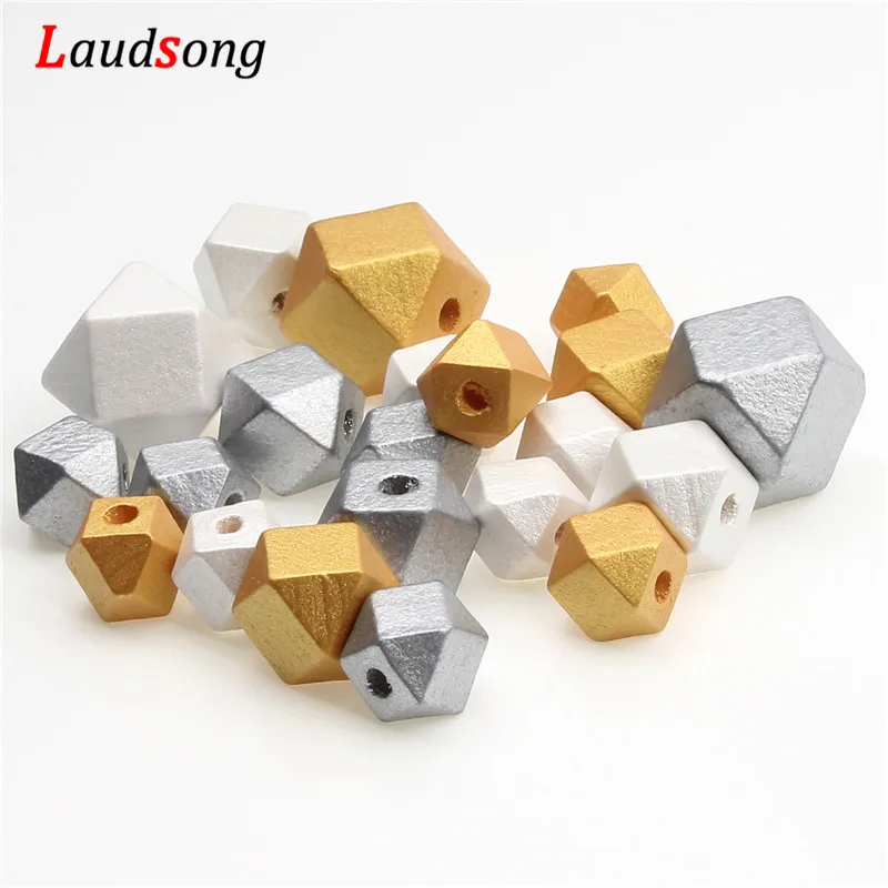 Gold and Silver Natural Geometric Wooden Beads