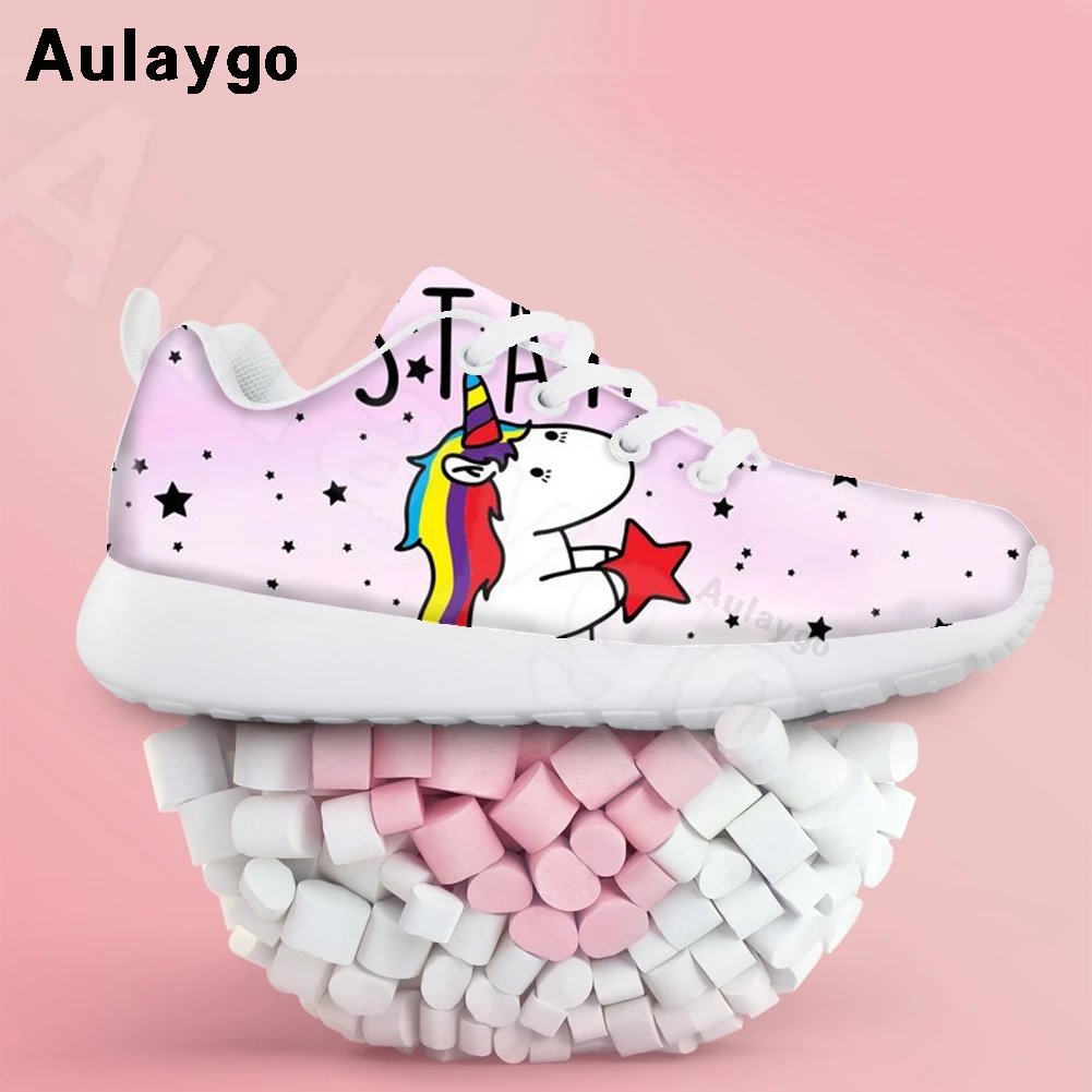 

Aulaygo Unicorn Kids Sneakers For Girl Sport Mesh Flat Shoes Cartoon Rainbow Galaxy Pattern Children Fashion Teen Tennis Sneaker