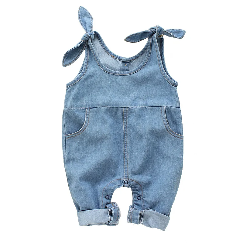 JOYINPARTY Summer Suspender Pants Children Denim Solid Pattern Sleeveless Pants Overalls Trousers 4M-2Yrs Outfit