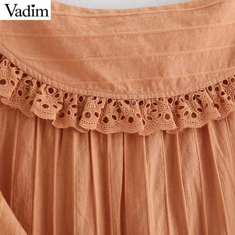 Vadim, милый, женский блузка с оборками и вышивкой, бумажный отложной воротник, открытая рубашка с длинными рукавами, женские милые топы в консервативном стиле LB433