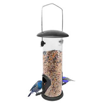 

Waterproof Hanging Bird Feeder Iron Cover Bottom Wild Bird Feeder Black Outdoor Bird Food Dispenser Seed Peanut Food Container