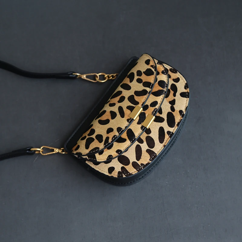 

Animal Pattern Tiny Small Organ Bag Fur Winter Lady Fashion Waist Bags Chains Women Genuine Leather Messenger Bags Leopard Cross