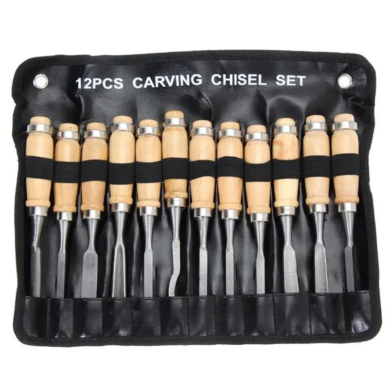 Professional 12Pcs/set Manual Wood Carving Hand Chisel Tool Set Carpenters Woodworking Carving Chisel DIY Detailed Hand Tools