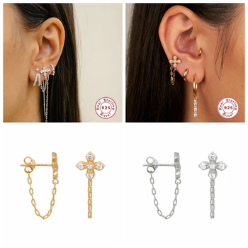 

925 Sterling Silver Personalized Piercing Stud Earring For Engagement Anniversary Party Woman Earrings Chain Pendientes Oorbelle