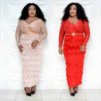 

2019 autumn african women v-neck polyester long sleeve elegent long dress