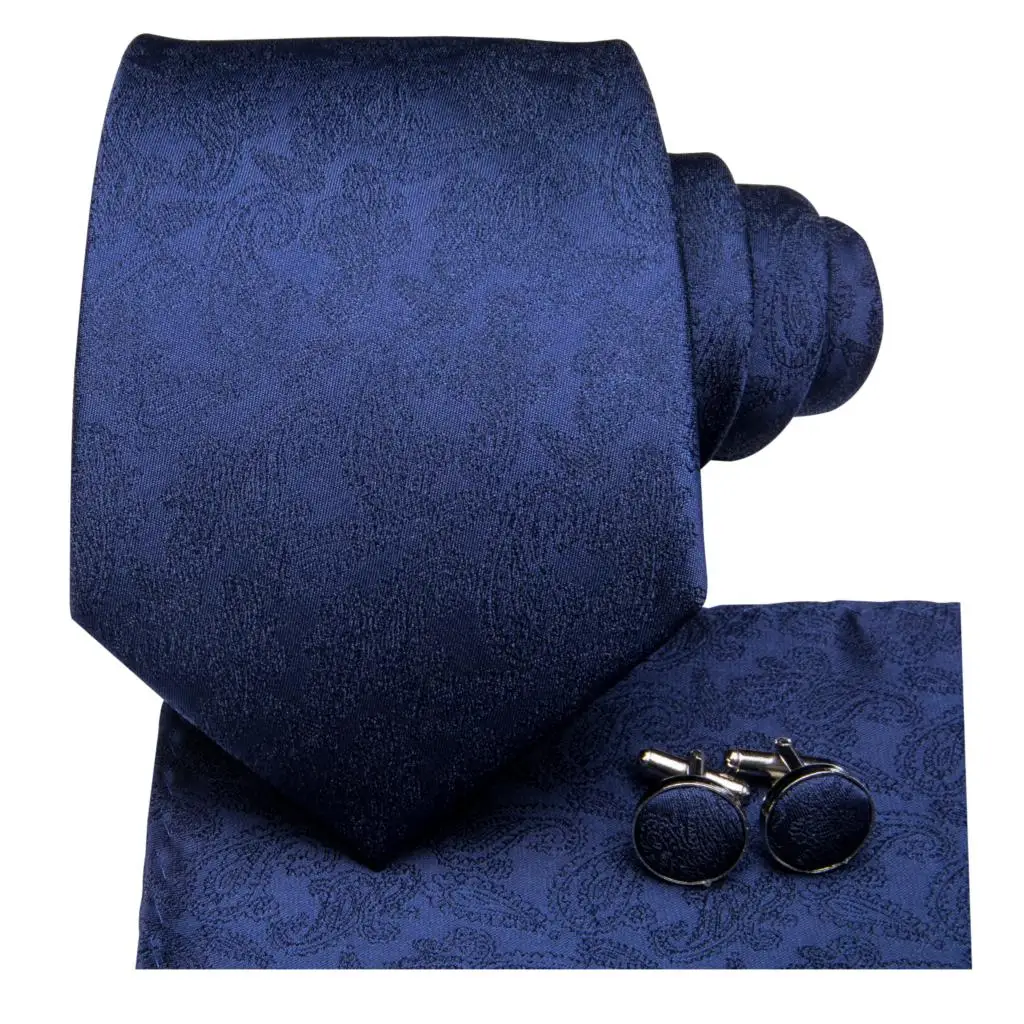 Hi-Tie,, шелковый галстук для мужчин, Одноцветный синий галстук, набор галстуков Пейсли, карманные Квадратные запонки, 8,5 см, галстук для бизнеса, вечерние SN-3149