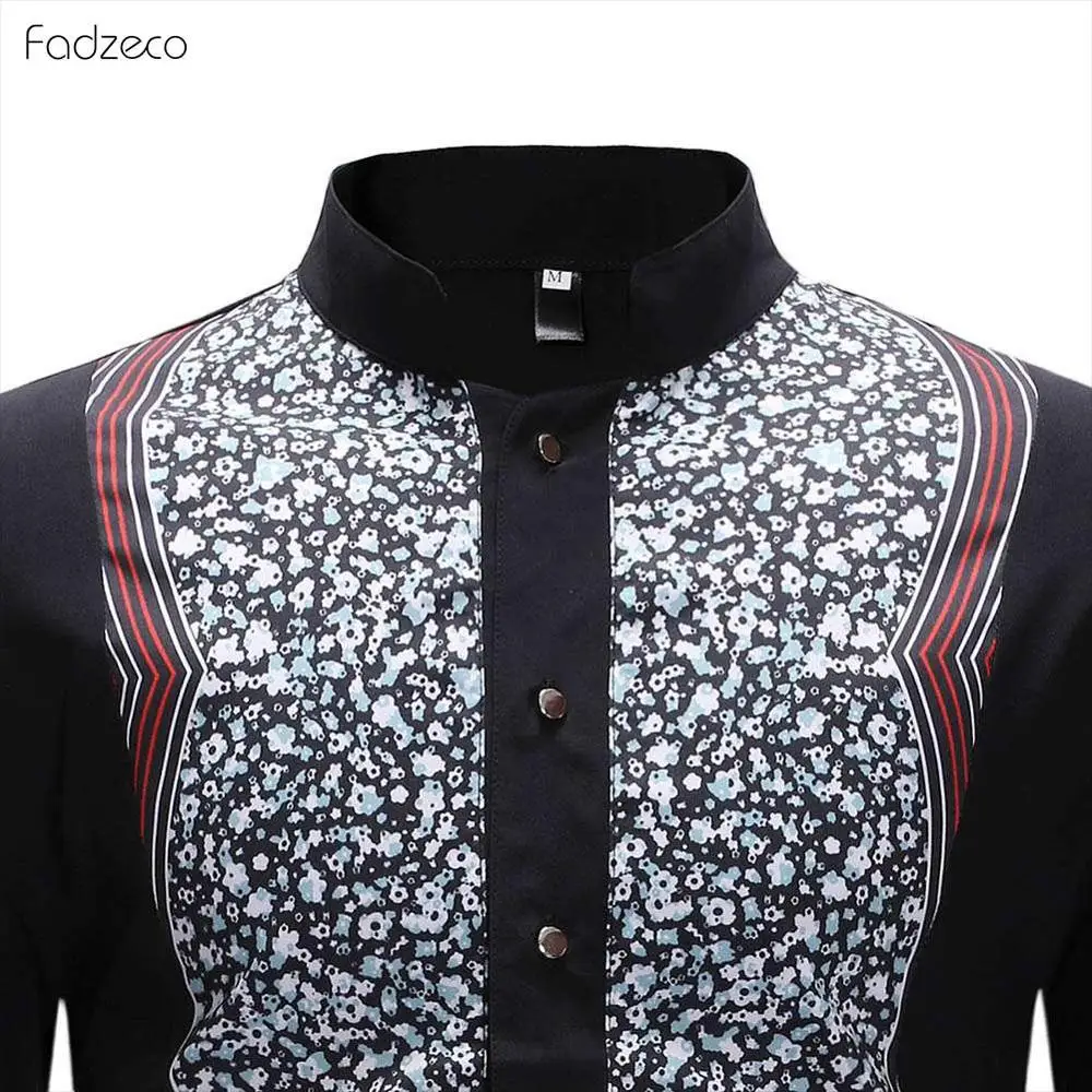 Fadzeco, африканская Дашики, мужская рубашка, дизайн, длинный рукав, поло, шея, кружево, принт, этнический узор, мужская рубашка на пуговицах, Повседневная