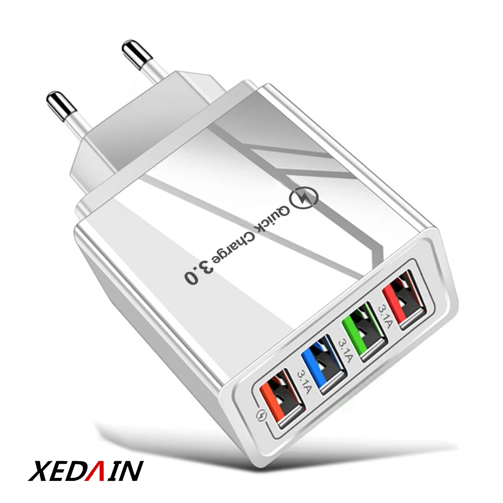 XEDAIN EU/US телефон быстрое зарядное устройство USB высокое качество штекер 4 порта QC 3 0