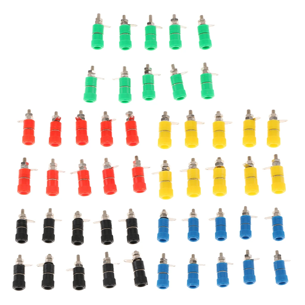 50 Pieces 4mm Banana Plug Socket Banana Binding Post Connector-5 Color