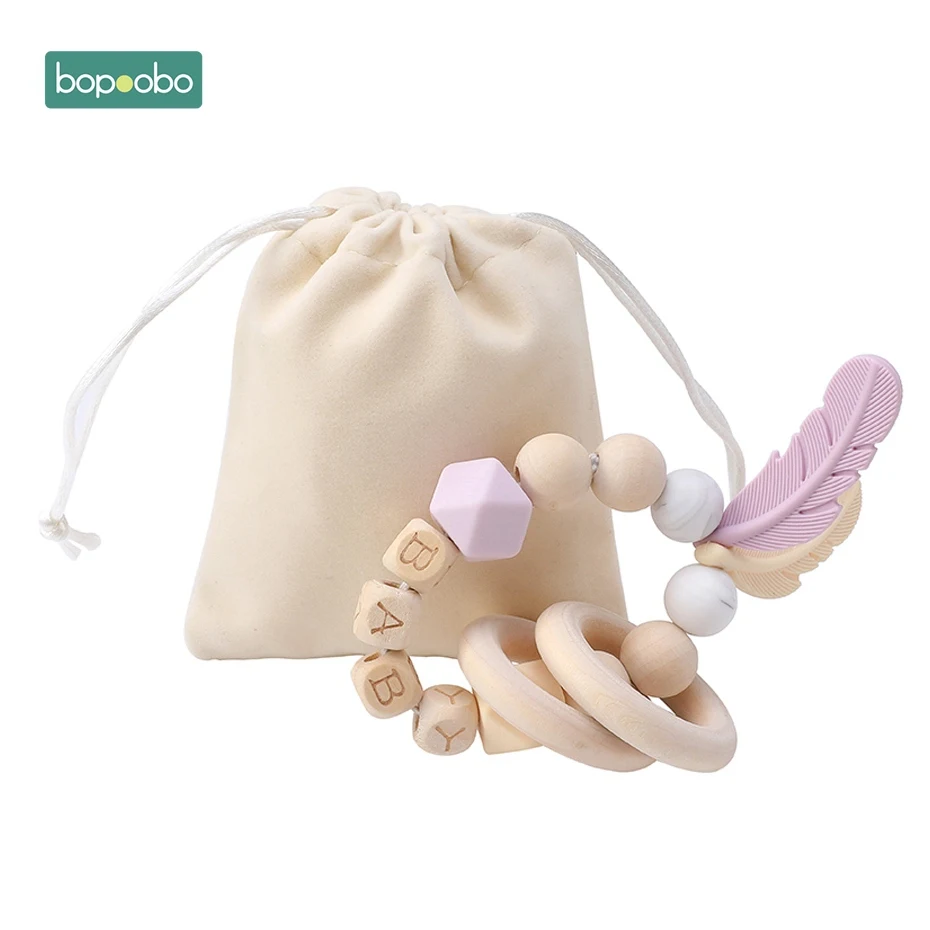 Type-5-Bag Bopoobo 1 шт. детский Прорезыватель Fearher деревянный Прорезыватель для прорезывания зубов кольцо Сделай Сам ребенок настроить имя деревянные погремушки с мешком силиконовые бусины крошечные игрушки на палочке - Цвет: Type-5-Bag