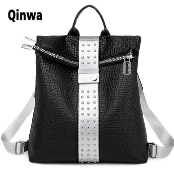 

Women's backpack Fashion shoulder bag large capacity folded female backpacks school rivet bag for teenage girls travel backpack