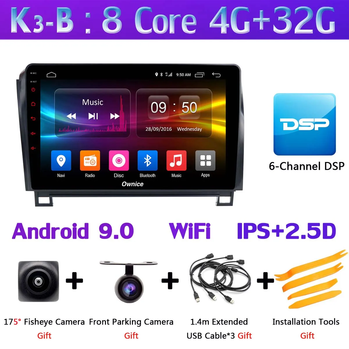 K3-B 360 ° панорамный Android 9,0 8Core 4G+ 64G gps навигация Радио CarPlay SPDIF DSP Автомобильный мультимедийный плеер для Toyota Tundra Sequoia - Цвет: K3-B