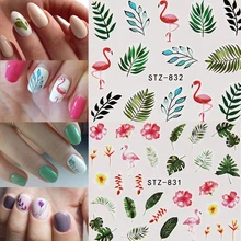 1 Vel Nail Art Sticker Groen Blad Flamingo Bloemen Water Transfer Decals Diy Ontwerpen Nail Decorations Wraps Sliders Manicure(China)