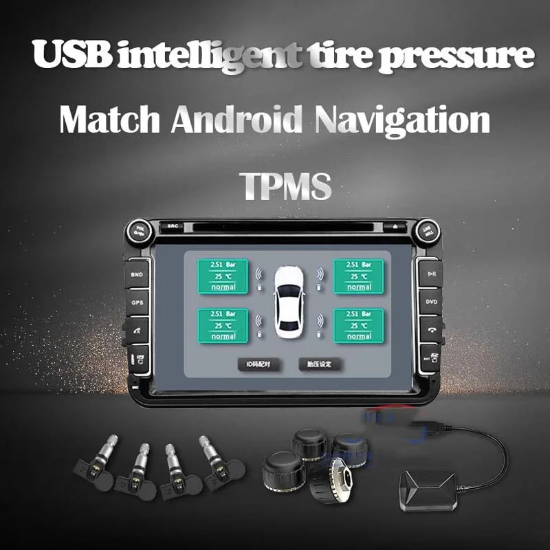 Автомобильный TPMS Android контроль давления в шинах с 4 внутренними датчиками цифровой ЖК-дисплей автоматическая система охранной сигнализации давление в шинах