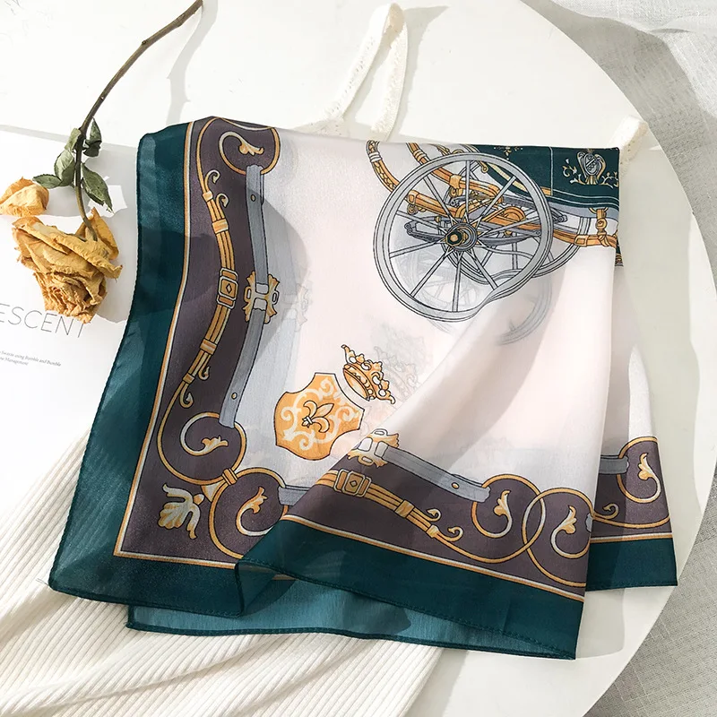 

Women Silk Scarf Square Green Printed Lady Pashmina Solid Geometric Bandana Hair Band Kerchief Luxury Designer Silk Scarf