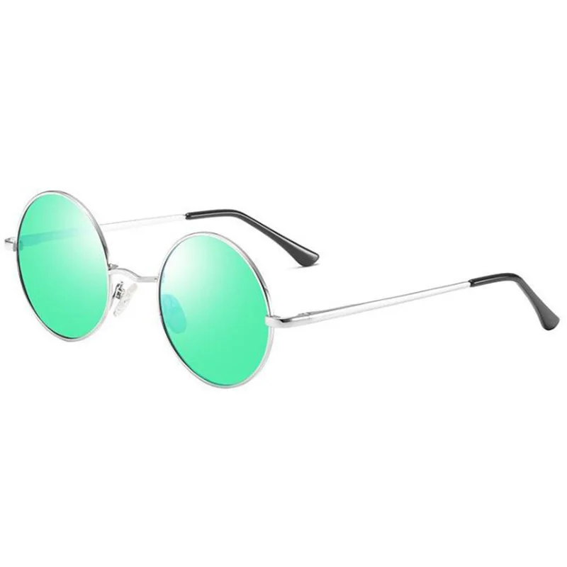 Silver Green RBENN металлические круглые поляризованные солнцезащитные очки для мужчин и женщин, винтажные стимпанк Солнцезащитные очки, мужские очки для вождения, зеркальные UV400 - Цвет линз: Silver Green