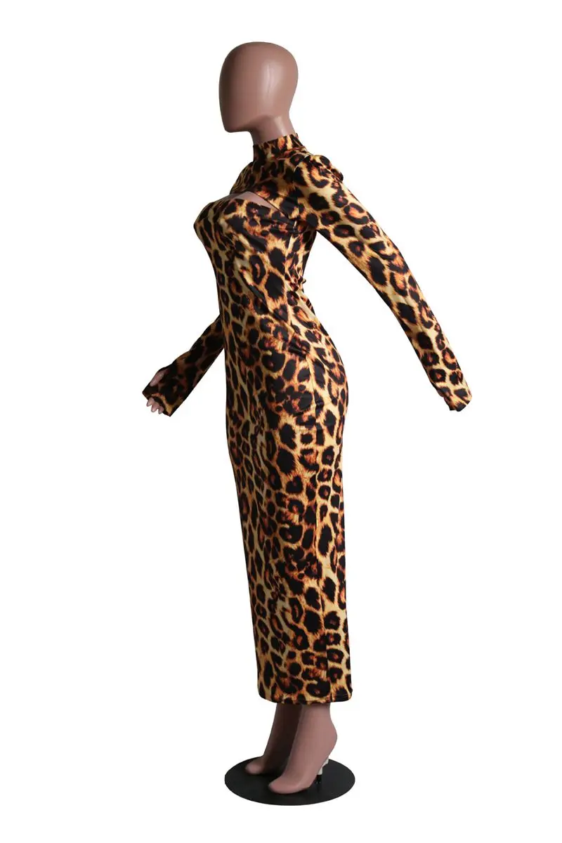 HAOYUAN, сексуальный Камуфляжный леопардовый комплект из двух предметов, Женская Осенняя праздничная одежда Rave, укороченный топ и Макси-платье, 2 предмета, наряды для клуба на день рождения