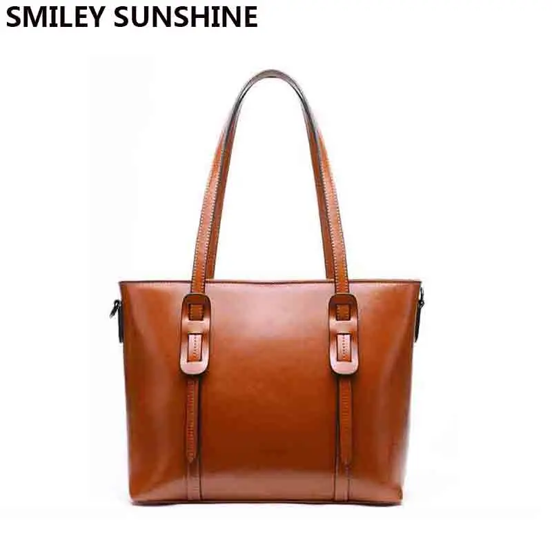SMILEY SUNSHINE женская сумка из натуральной кожи через плечо с большой емкостью