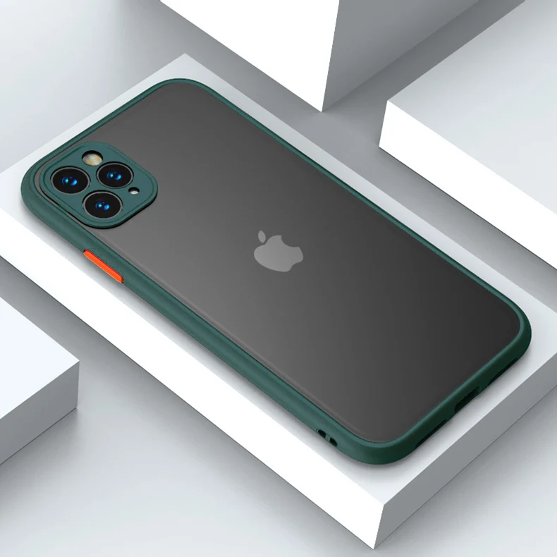 Защита объектива камеры чехол для телефона для iPhone 11 Pro Max роскошный контрастный цвет полупрозрачный матовый PC задняя крышка для iPhone 11 чехол - Цвет: Dark Green