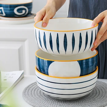 

8 Inch Large Salad Bowl Ceramic Mixing Bowl Japanese Style Classic Porcelain Bowls Modern Kitchen Big Ramen Soup Bowl Big