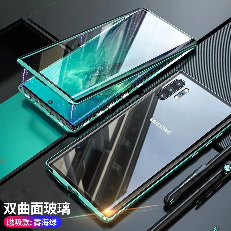 Чехол для телефона samsung S8, S9, S10, E, 5G, Note 8, 9, 10 Pro Plus, металлический чехол, боковое стекло, 360, защитный, противоударный - Цвет: Светло-зеленый