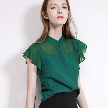 

Women's Belly Chiffon Shirt Women's Summer Loose Fashion Top Immortal Ruffled Lace Short-Sleeved Elegant Western Style