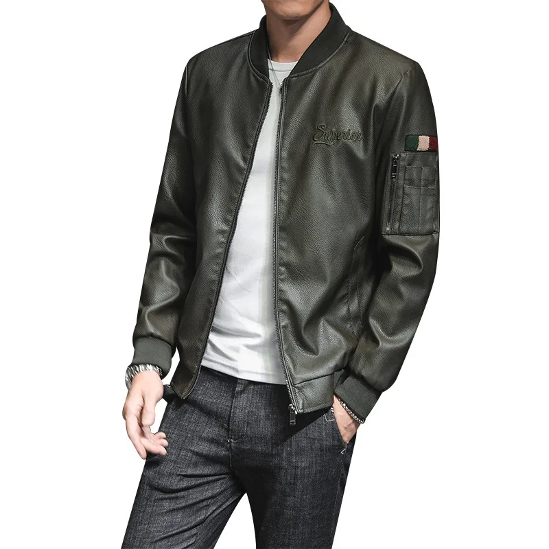 

2019 Leather Jacket Youth Men's Wear Leisure Coat Pu Jacket Baseball Service Collar Autumn Tide Leather Coat