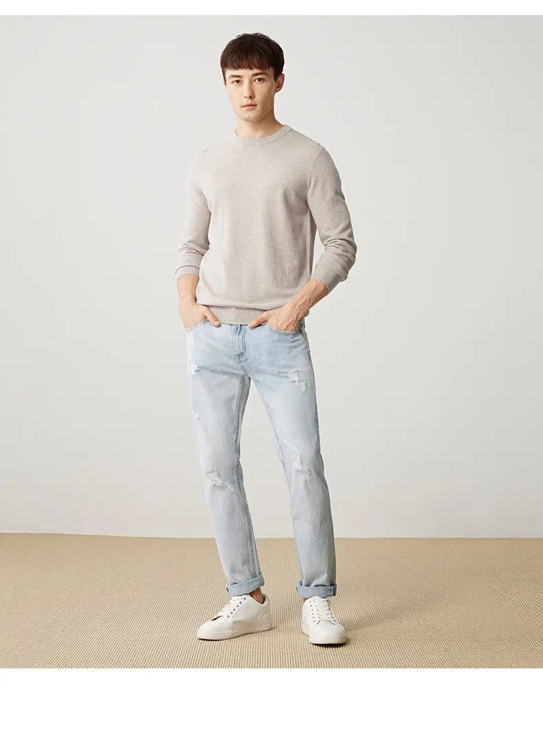 6Colors Sweater Pullovers Men 100% Merino Wool Sweater Jumpers Man Winter Warm Mercerizing Fleece Sheep woolen Male knitwear 4XL 08