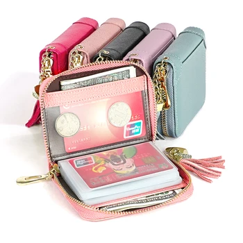 

Luxury Split Leather Tassel Credit Card Holders RFID Card Holder Wallet Women Business Cardholder Organizer Female Purse