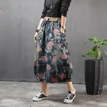 Джинсовая юбка с принтом в стиле ретро эластичная джинсовая юбка с эластичной резинкой на талии