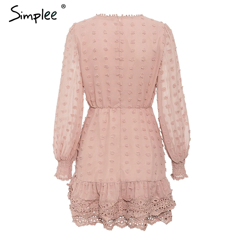 Simplee Роскошные осенние тонкие женское кружевное платье Chic с длинным рукавом с вышивкой вечерние платья