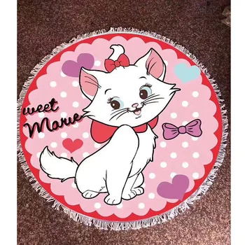 

Disney Mary Cat Round Beach Towel Hawaiian Tropical Microfiber Terry Pink Beach Carpet Mat with Tassel for Kids Girls Gift
