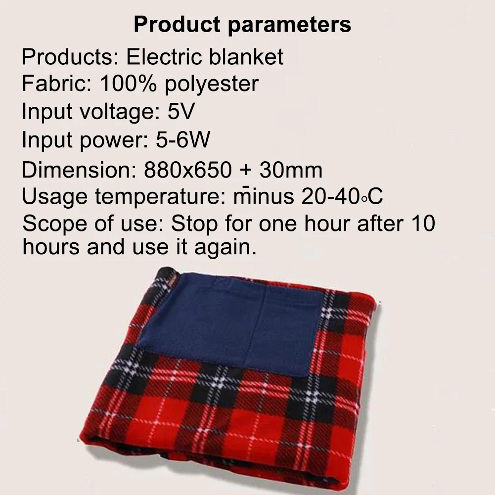 880x650mm Home USB Rechargeable Electric Heating Blanket Kneepad with Pocketed
