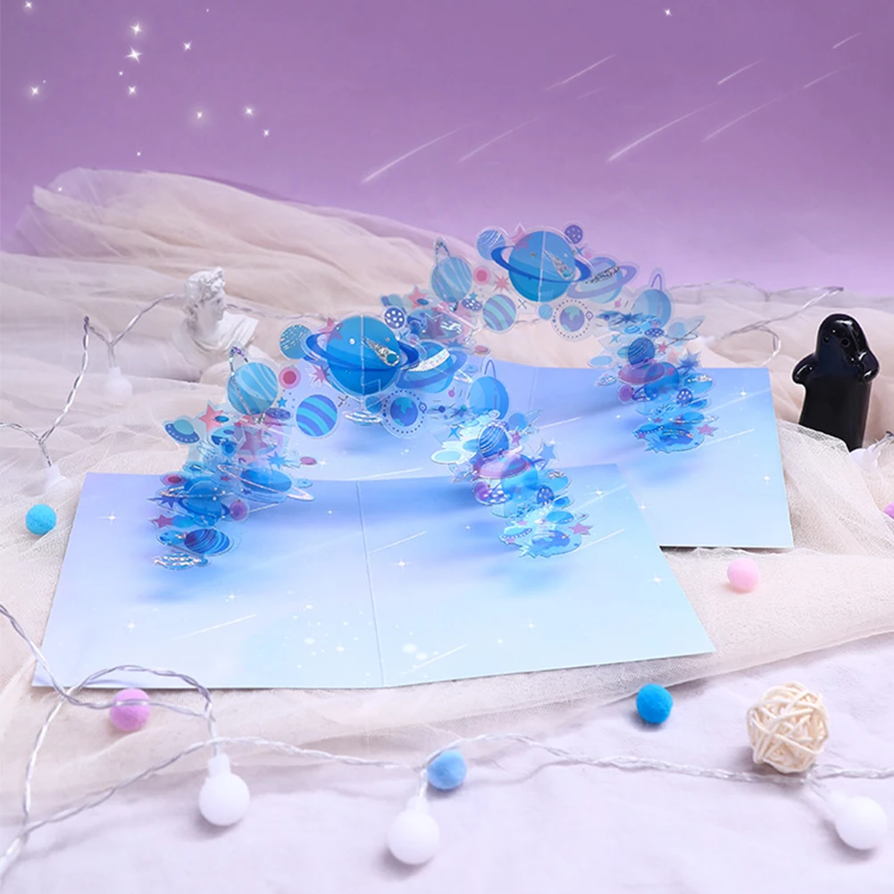 

3D Crystal Planet Greeting Cards Pop-up Christmas For Holiday Special Festivals Thanksgiving Day