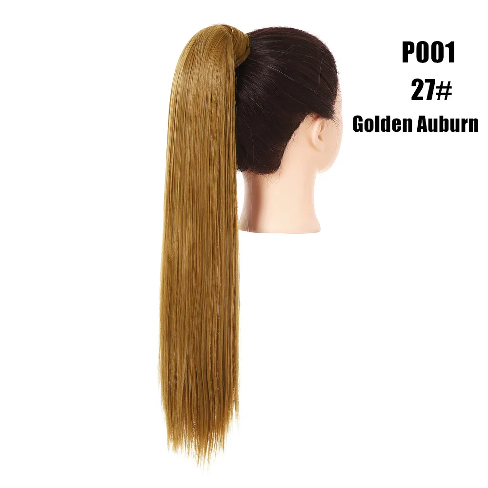 Synthetic Straight Ponytail Hair Extension Clip in Fake Wig Hairpiece Blonde Wrap Around Pigtail Long Smooth Overhead Pony Tail 39
