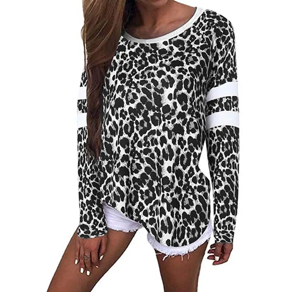 

Fashion O-Neck Long Sleeve Leopard Shirt Winter Womens Print Casual Shirt