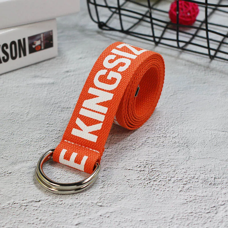 Orange KINGSIZE 24 стиля, унисекс, холщовые ремни с буквенным принтом, d-образное кольцо, двойная пряжка, панковский ремень на талию, для женщин, мужчин, подростков, длинный широкий белый ремень - Цвет: Orange KINGSIZE