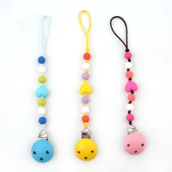 

Baby Pacifier Chain Clip Colorful Bead Silicone Safety Portable Pacifier Chain Smooth Bead Convenient Simple Random Color