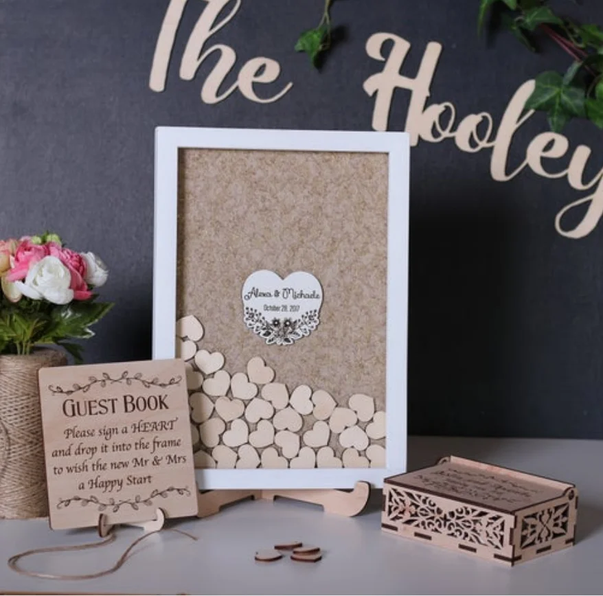 Пользовательские Quinceanera Гостевая книга frame3 персонализированные уникальные свадебные Drop top box деревянные Сердца альтернатива деревенский день рождения вывеска