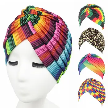 

Fashion Rainbow Color Leopard Women Muslim Hijab Turban Head Wrap Hat Beanie Cap Rainbow color/colorful or leopard print design,