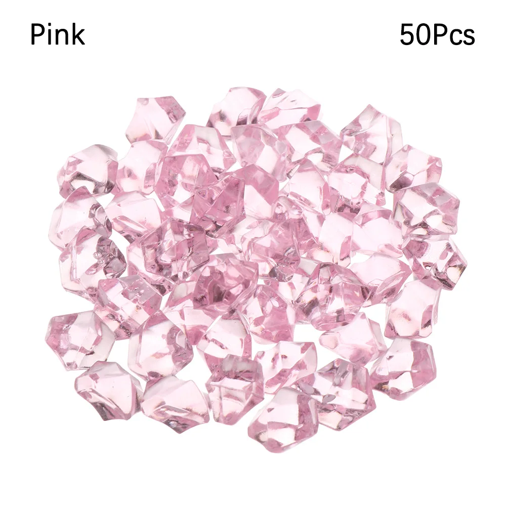 pink 50 шт. красочные искусственные камни булыжники хрустальные кубики льда наполнитель для сосудов галька аквариум пейзаж аквариум домашнее приспособление для украшения - Цвет: pink