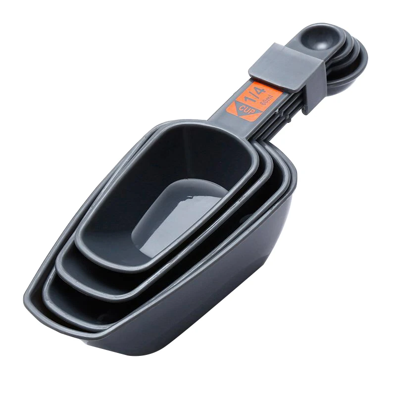 4 כפות מדידה לאפייה ובישול 1/4 כוס ל-1 כוס פלסטיק PP עם סולם כפות מדידה לקפה כלי מטבח לבית