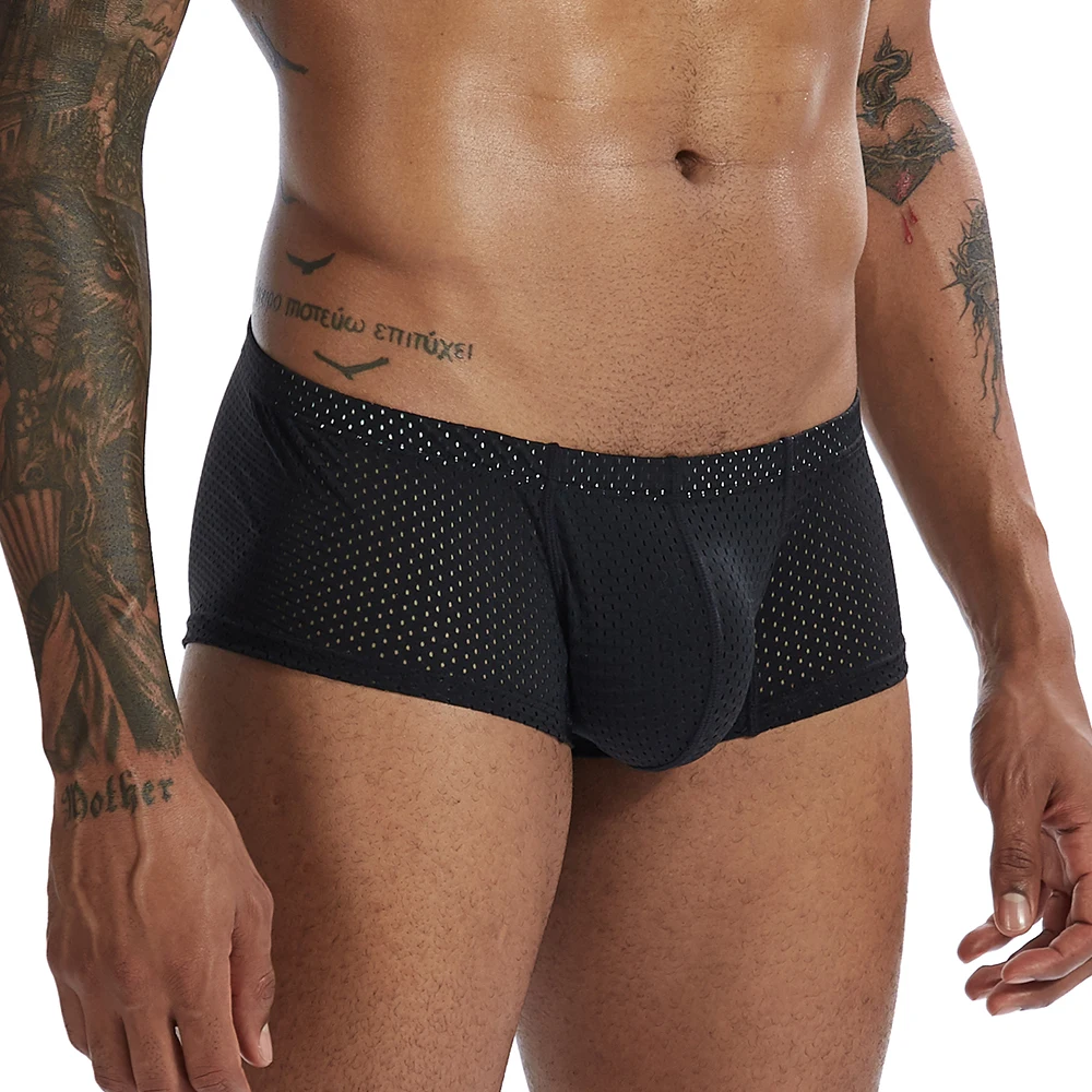 New Sexy Underwear Men Boxer Mesh U Pouch Sexy Underpants Cueca Mesh Pants Trunks Boxer shorts Gay Male Panties