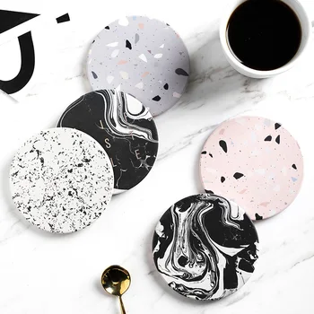 

Coasters Nordic Ceramic Absorbent Non-slip Coffee Cup Pad Insulation Pad Cork Bottom Classic Face Coaster Hot Drink Place Mat