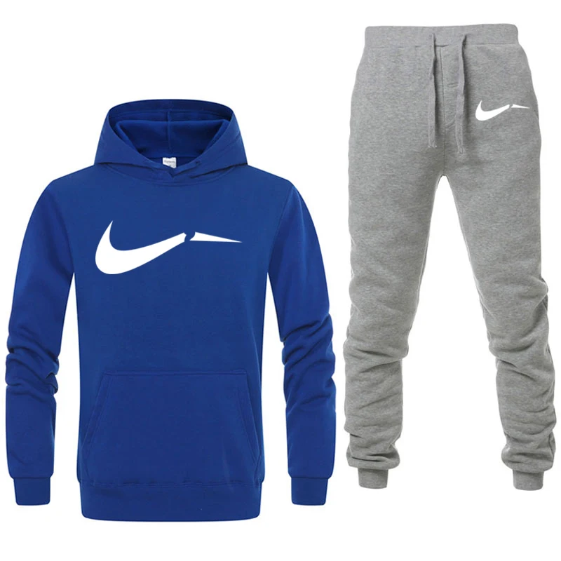 blue gray Новинка, мужская спортивная одежда, толстовки, штаны, комплект, весенний спортивный костюм, одежда, повседневный спортивный костюм, мужские толстовки, пальто, мужские джоггеры, уличная одежда - Цвет: blue gray